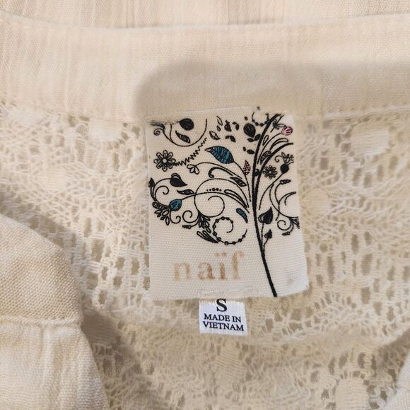 Naif White Lace Lined Shift Mini Dress Size Small Cottagecore Dainty Feminine - Picture 6 of 11